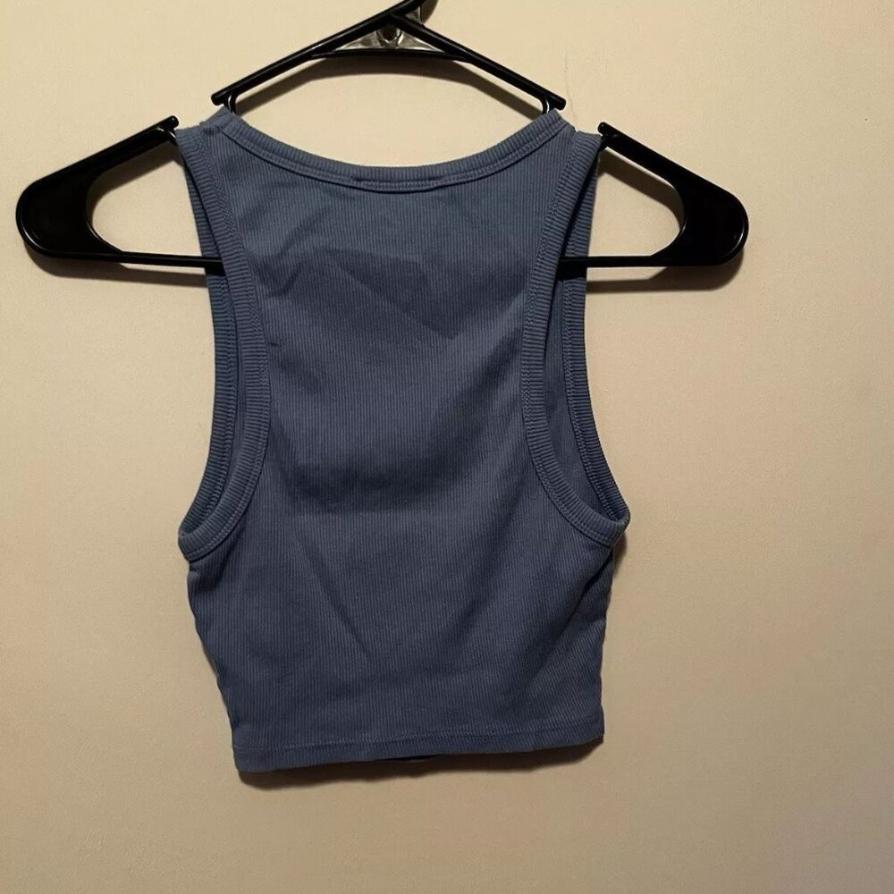 Zara Basic Crop Tank Ribbed Blue - Picture 3 of 3